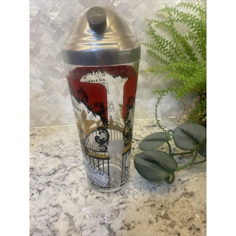 Vintage MCM Bartender Bar‎ Cocktail Shaker with Recipes Clear Glass speakeasy